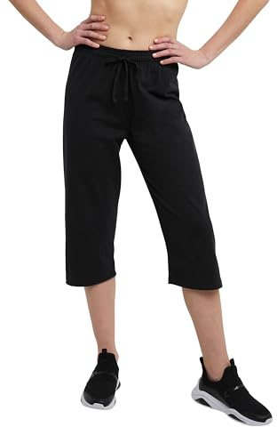 Champion womens Cotton Jersey Capris pants, Black, X-Large US