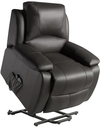 ECODE Fauteuil Releveur Électrique en Cuir de Vachette avec Massage et Chaleur Lombaire - Inclinaison 160° et Fonction Aide au Lever - Relax Idéal pour Personnes Âgées