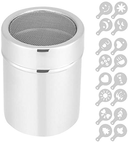 Gutyan Agitatore per Zucchero in Polvere Spargitore di Cacao con Coperchio A Maglia Fine E 16 Pezzi di Stampini