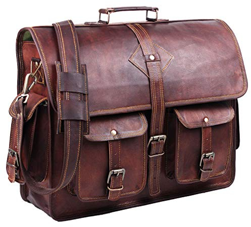 HULSH Laptoptasche aus Leder im Vintage-Stil für Herren, 45,7 cm (18 Zoll) mit rustikalem Look, braune Aktentasche, Braun, Vintage