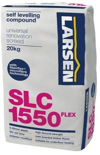 Nassboards - Larsen Fibre Reinforced Leveller 20kg Flexible 3-50mm Depth - Fast-Drying, Professional Grade Self-Levelling Compound - Cement-Based Reinforced Leveller