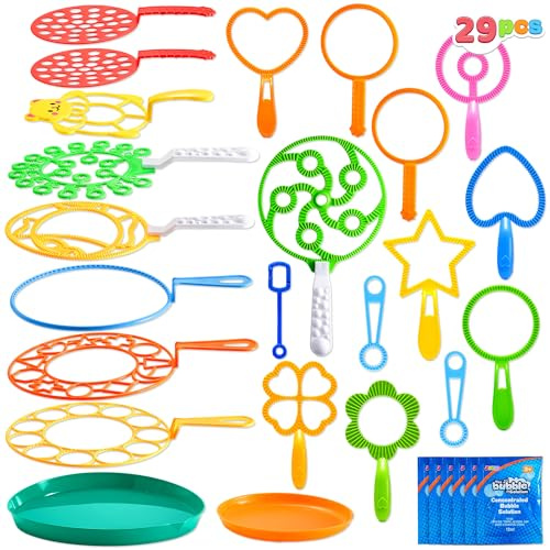 JOYIN 29 Pcs Big Bubble Wands Set, Giant Bubble Wand Bulk with Tray for Kids Outside Blowing, Toys for Summer Easter Party Favor Birthday Toddlers