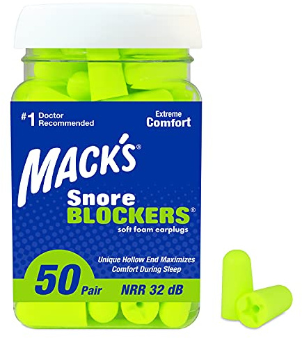 Mack’s Snore Blockers Soft Foam Earplugs, 50 Pair – 32 dB High NRR, 37 dB SNR – Comfortable Ear Plugs for Sleeping, Snoring, Loud Noise and Travel