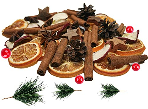 Super Idee Potpourri natalizio, 200 g, con bastoncini di cannella, fette di limone, pigne, mango di legno, noccioli di betulla e bacche, Natale, corona dell'Avvento, decorazione da tavolo, decorazione