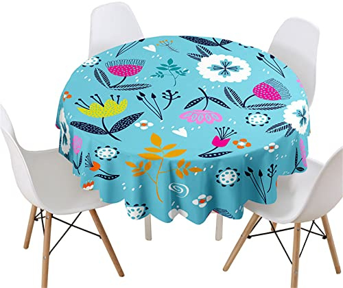 Highdi Mantel Redondo Antimanchas Impermeable, Mantel de Mesa Lavable 3D Floral Estampado Moderno Manteles Redondos Decoración para Salón Jardín Comedor (Azul Grafiti,Redondo 90cm)