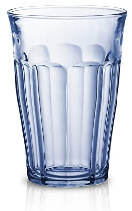 Duralex Made in France Picardie Glass Tumbler Drinking Glasses Set of 6, 12-1/8 oz, Marine Blue