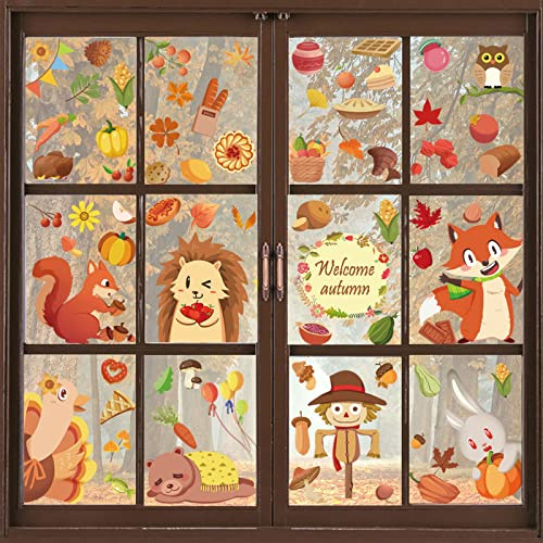 Thanksgiving-fönsterklistermärken, tacksägelsefönsterklistermärken, juldekoration, fönsterbild, lönn, kastanjefönsterklistermärken, dekoration, höst, fönsterbilder (9F)