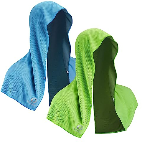 Sukeen Lot de 2 Serviettes rafraîchissantes à Capuche pour Le Cou et Le Visage, séchage Rapide, absorbantes, rafraîchissantes, en Microfibre, pour la Plage, Le Camping, la Construction, Bleu/Vert