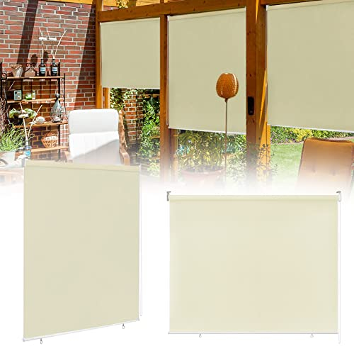 XMTECH Senkrechtmarkise Außen Sonnenschutzrollo Außenrollo Balkonrollo Aussenrollos Wetterfest UV-Schutz Sichtschutz Sonnenschutz Rollo für Fenster Balkon Terrasse Garten, 180x240cm, Beige
