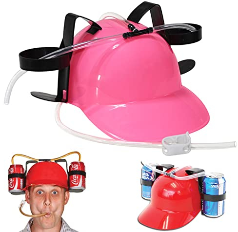 Casque de fête à bière, casque avec tuyau, casque de construction, porte-gobelets, porte-bière, avec 2 porte-canettes et tuyau d'hydratation, article de fête amusant, unisexe, cadeau pour la fête des