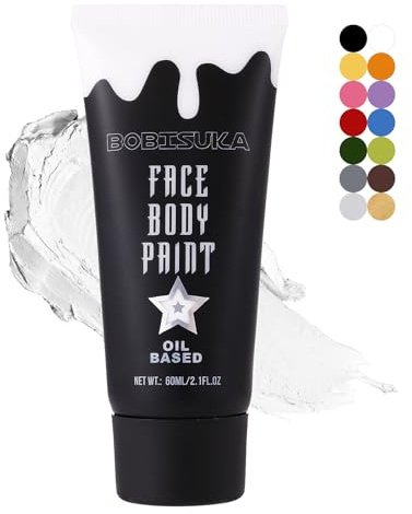 White Face Paint, Clown Makeup Body Paint, Blendable Cream Face Painting Kits for Skull Joker Vampire Mime , Halloween Skeleton Cosplay, Costume, Parties,Stage, Theater, 2.1 fl oz (60ml)
