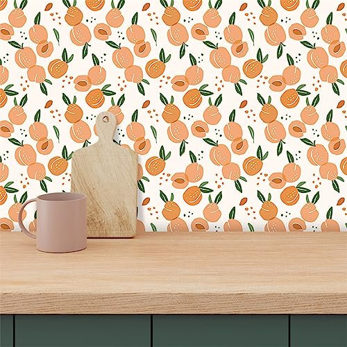 Self Adhesive Wallpaper Orange Green Fruit Peel and Stick Wallpaper Non Woven Bathroom Wallpaper Bedroom Sticky Back Plastic Kitchen Brick Wallpaper Art Deco Wallpaper 40x250cm