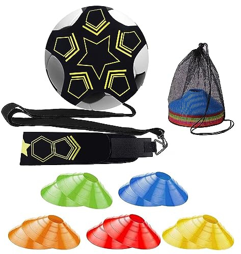 Set di Allenamento per Calcio e Calcetto con 20 Cappellino, Set Sportivo, Alenatore di Spago Regolabile, Cappelli da Slalom in Plastica Colorata per Allenamento con Mani Libere, per Regali per Adulti