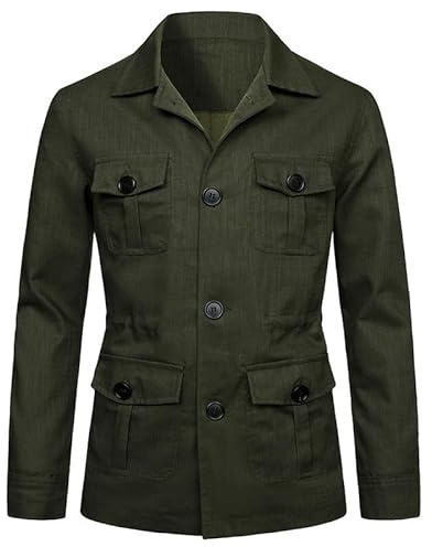 VIVICOLOR Herr linne safari blazer smal passform safari jacka herr höst lätt safari ytterkläder, 2, M