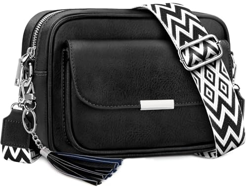 NEWIROVE Sac Bandoulière Femme En Cuir PU, Pochette à Main Avec Large Sangle Réglable et Amovible Pour Le Shopping, Le Travail et Les Voyages, Noir