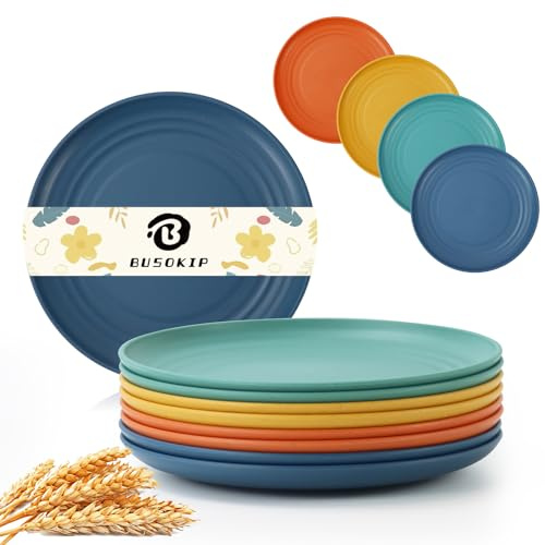 BUSOKIP Appetizer Plates 5.7 In, Unbreakble Wheat Straw Plates 8PCS (Multi)