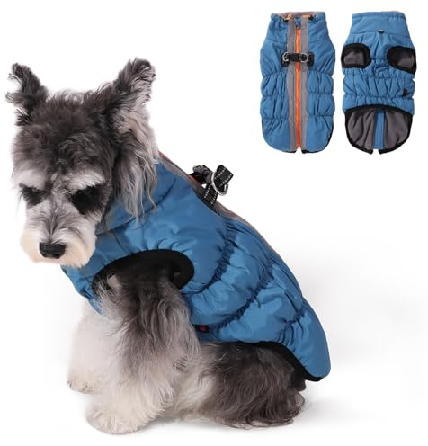 Savlot Dog Coat Warm Dog Winter Coat Waterproof Dogs Jacket with Harness Built in Reflective Pet Fleece Vest Zip-Up Cold Weather Coats for Large Dogs Turtleneck Windproof Coats Blue Medium