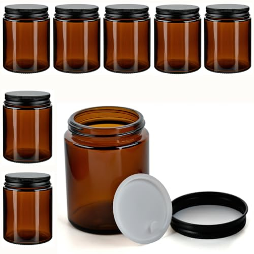 YFZYT 8 barattoli per crema da riempire (150 ml) – Barattoli per unguento in vetro marrone con coperchio, contenitore con tappo a vite, contenitore per crema ricaricabile.
