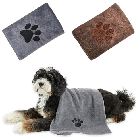 KVGBNT Hundehandtuch,Welpen Zubehör,2 Stück Hundehandtuch Extra Saugfähig Hunde Handtuch,Schnelltrocknend Haustier Mikrofaser Handtücher für Hunde und Katzen,Schnell Trocknend Maschinenwaschbar