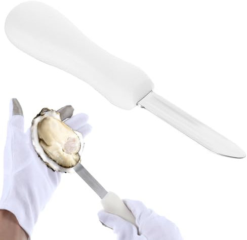 HJZHII Couteau à huîtres en acier inoxydable avec poignée antidérapante en ABS, outil polyvalent pour les amateurs de fruits de mer (blanc)