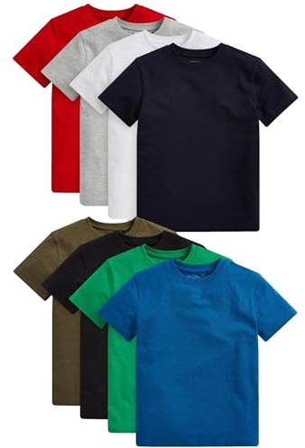 NEXT Garçon T-Shirt 100% Coton à Manches Courtes, Lot de 8 Rouge/Noir/Gris/Blanc/Bleu/Vert 4 Ans