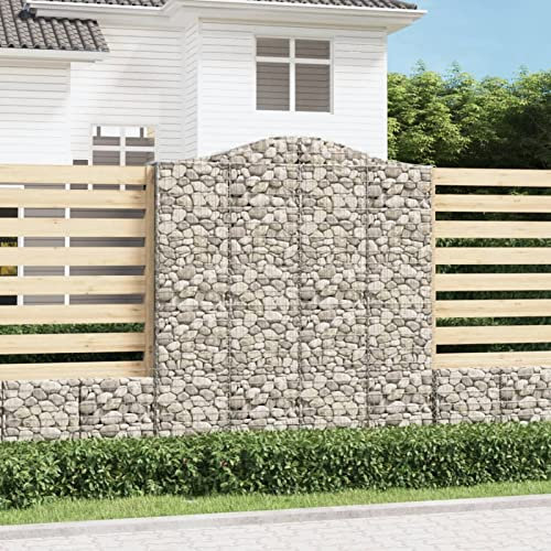 Cinyiqo 153401 Arched Gabion Basket 200x50x220/240 cm Galvanised Iron Gabion Wall Mesh Wire Stone Basket Galvanised Iron Stone Basket Outdoor Spiral Planter Retaining Wall
