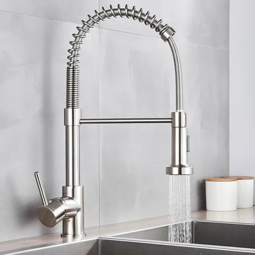 Voltix Rubinetto Cucina con Doccetta Estraibile, Miscelatore Cucina Monocomando in Acciaio Inox, Rubinetto Lavello Cucina Alta Pressione Girevole a 360° con 2 Modalità di Spruzzo