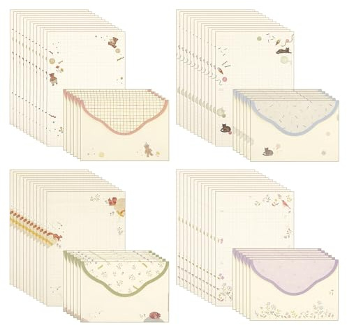 Candcamp Letter Writing Set with 48 Pcs Writing Paper and 24 Pcs Envelopes | A5, Cat pattern, Two-Sided Tape, Invitation Poem Greeting Cards, Include Sticker, Stationery Set
