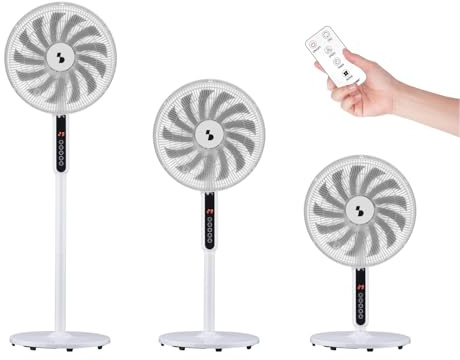 BEPER P206VEN154 Ventilatore a Piantana 13 Pale con Telecomando, 41 cm, 3 Velocità e 3 Modalità, Timer 12h, Oscillante, Altezza Regolabile 70-130 cm, Display Digitale