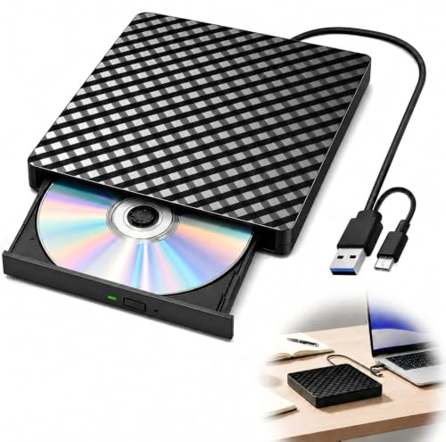 Lecteur CD DVD Externe USB 3.0 USB-C, Graveur +/-RW Portable pour PC et Mac