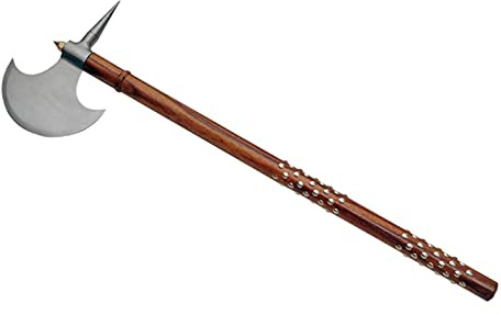 SZCO Medieval Studded Axe 32 Inch - Camping Axe with Carbon Steel Blade, Metal Studded Wooden Handle - Medieval Viking Axe for Outdoor, Display, Costume & Collectors - Ideal Gift for Men