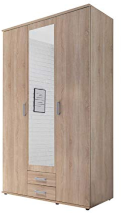 AVANTI TRENDSTORE - Kalle - Armadio ad ante a battente con specchio nel centro e con 2 cassetti in legno laminato, disponibile in 2 colori diversi, dimensioni: LAP 120x195x55 cm (Marrone)