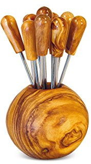 APERITIVI: Porta forchettine in Legno d'olivo Forma Palla o Scarpone cm 12x6,Palla