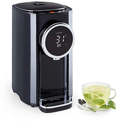 Klarstein Hot Spring Plus Dispensador de Agua Caliente - Termo, Hervidor de Agua, 5 litros de Volumen, Panel táctil, Temperatura de 45-95 °C, Pantalla LCD, Depósito de Acero Inoxidable, Negro