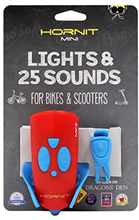 HORNIT MINI Bike Bell | Blue/Red | Bicycle Bell | Bike Horn | Kids Bike Bell | Scooter Accessories | Kids Bike Accessories | 25 Sound Effects/ 5 Lights