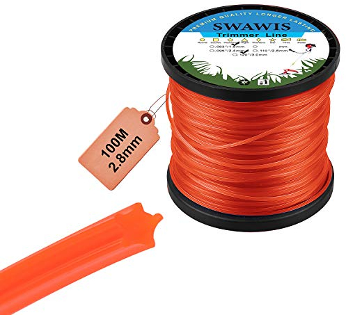 SWAWIS Fil de Coupe Nylon Star Orange 2,8mm/100m Bobine de Tondeuse Trimmer Line de Rechange pour Jardin de Mauvaises Herbes