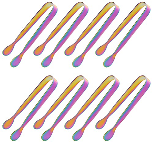 YOTINO Bunte Edelstahl Zuckerzange Set 8 Stück, Eiswürfelzange Süßigkeiten Zange Zucker Clip Servierzange Salatzange Gebäckzange 11cm für Party Candy Bar Hochzeit Büfett Grill