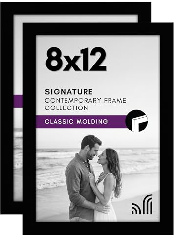 Americanflat 8x12 Picture Frame with Shatter-Resistant Glass - Set of 2 - Signature Collection - Gallery-Style Frames Made of Engineered Wood - Picture Frames for Tabletop and Wall Display - Black