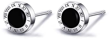 Immobird Kleine Ohrringe Schwarz 925 Sterling Silber Ohrringe Herren Damen Römische Zahlen Kleine Ohrring Unisex Weihnachtsgeschenke für Damen Herren