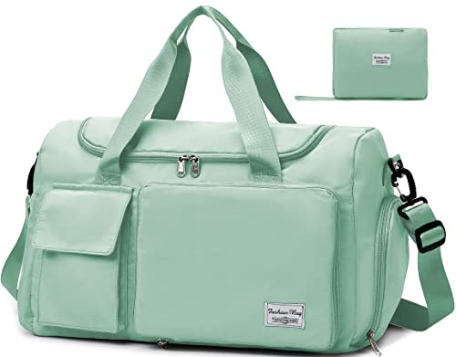 Tokeya Sacs de Sport Homme Femme, Pliable Sac de Voyage avec Compartiment Chaussure y Poche Humide, Grande Capacité Sac de Fitness, Imperméable Sac à Gym Sport Léger Sacs de Week-End Bag, Vert