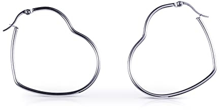 ZAVANA Pendientes de aro de corazón para mujer, pendientes aro grandes de plata, aros de corazón grandes inusuales en plata con bolsa de joyería para mujeres y chicas