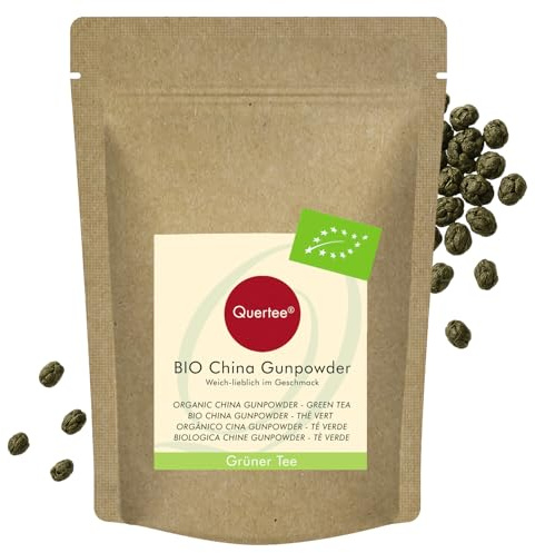 Grüntee Gunpowder Bio 200 g – Mild, frisch & feinherb im Geschmack – Lose gerollte kugelförmige Teeblätter – 100% naturrein & ohne Zusätze von Quertee