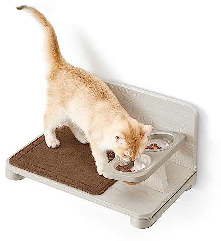 Feandrea Clickat Collection - No.009 Cat Food Station, Wall-Mounted Feeding Shelf with Elevated Bowls, Extremely Quick Assembly, Unlimited Expandability, Replaceable Module and Felt Pad