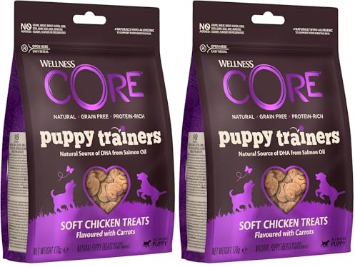 Wellness CORE Puppy Trainers, 170g, Chicken & Carrots, Soft Puppy Treats for All Breeds, All-Natural, Grain-Free, High Meat Content, Protein-Rich, Ideal Size for Training (Pack of 2)