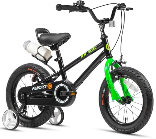 Glerc Kinderfahrrad 16 Zoll Fahrrad mit Stützrädern & Flaschenhalter für 4 5 6 7 8 Jahre alte Jungen und Mädchen, Schwarz