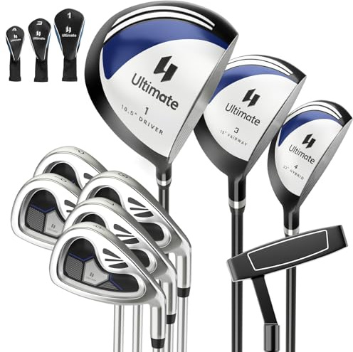 COSTWAY Set Completo di Mazze da Golf da Uomo, 9 Pezzi, Include Driver in Lega, Legno Fairway 3, Ibrido 4, Ferri 6, 7, 8, 9 e P, Putter e Copri Testa per Golfisti Destrimani (Blu)