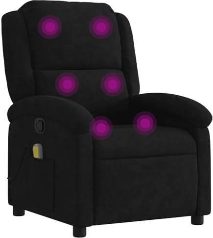 vidaXL Fauteuil de Massage Inclinable, Chaise de Relaxation avec Dossier et Repose-Pied Réglables, Siège de Salon, Moderne, Noir Velours