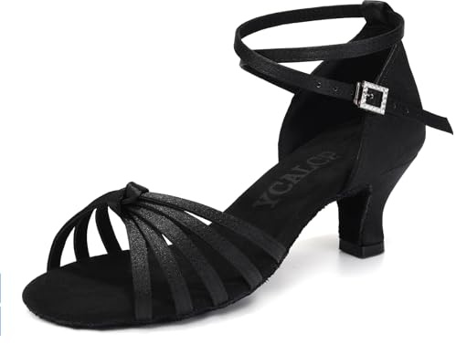 YCALCP Latin Dansskor Kvinnor Satin Professionell Praktisk Dans Salsa Tango Häl 5 cm, Modell-EM217D, Svart, 38.5 EU
