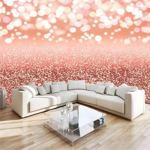 Papier Peint Panoramique 3D Fond de Paillettes D'Or Rose 300x210cm intissé Murale pour Salon Chambre d'enfants restaurant Décoration Murale, Rose Chambre Poster Mural Fresques Murales