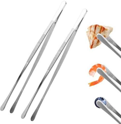 2 Pezzi Pinze da Cucina, 30cm Pinza Barbecue Design Seghettato, Professionali Acciaio Inox Accessori Cucina Pinza Spaghetti, Pinzette Cucina per Chef Bistecche Frutti di mare e Teglie Forno Ristorante